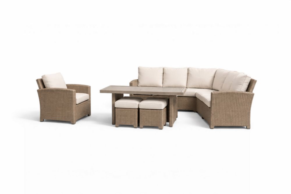 Ensemble de salon extérieur en résine tressée avec coussins polyester beige