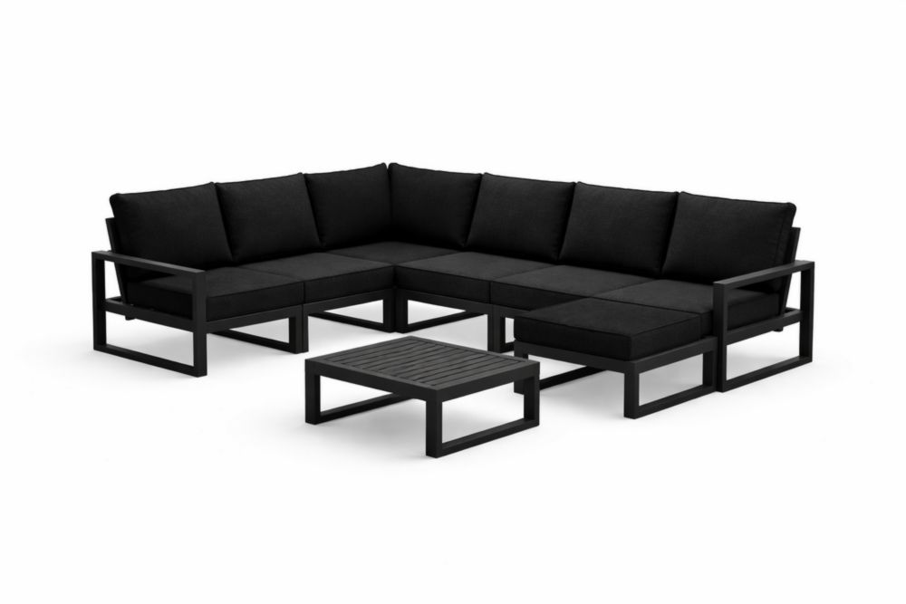 Canapé d'Angle en Aluminium Noir avec Coussins en Polyester