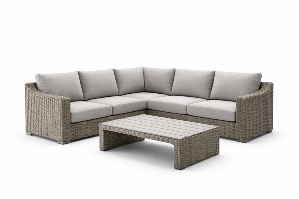 Ensemble Canapé de Jardin en Résine Tressée Gris avec Table Basse