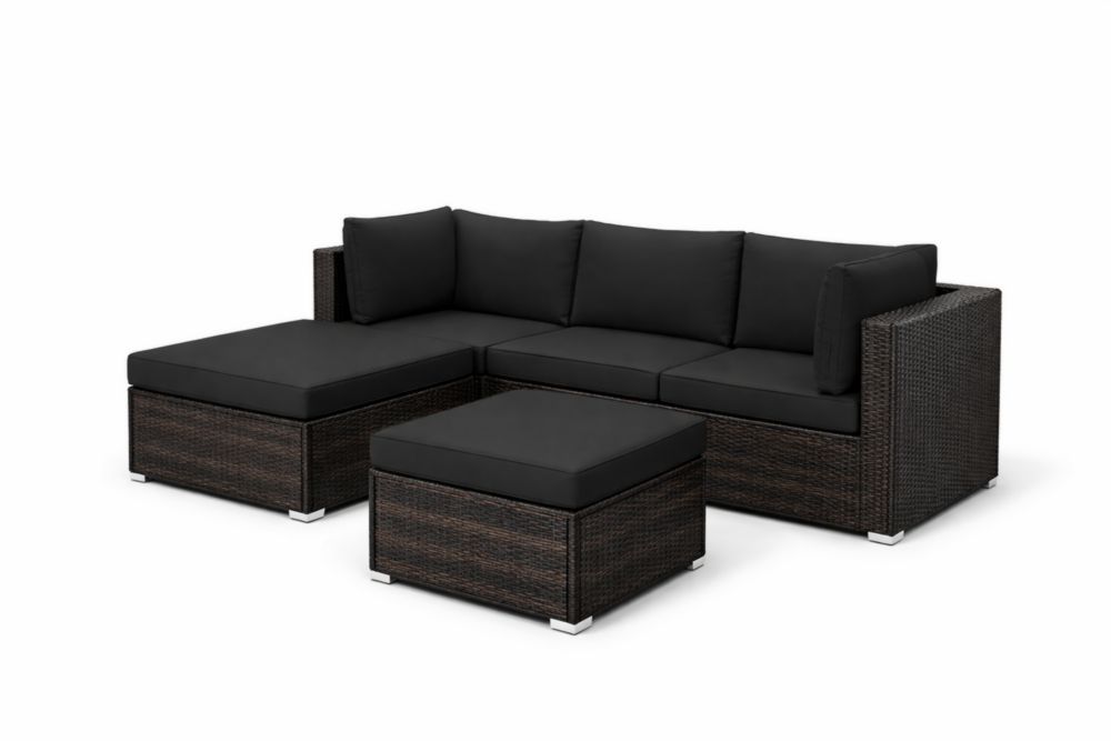 Ensemble de Canapé d'Angle en Résine avec Coussins Noirs