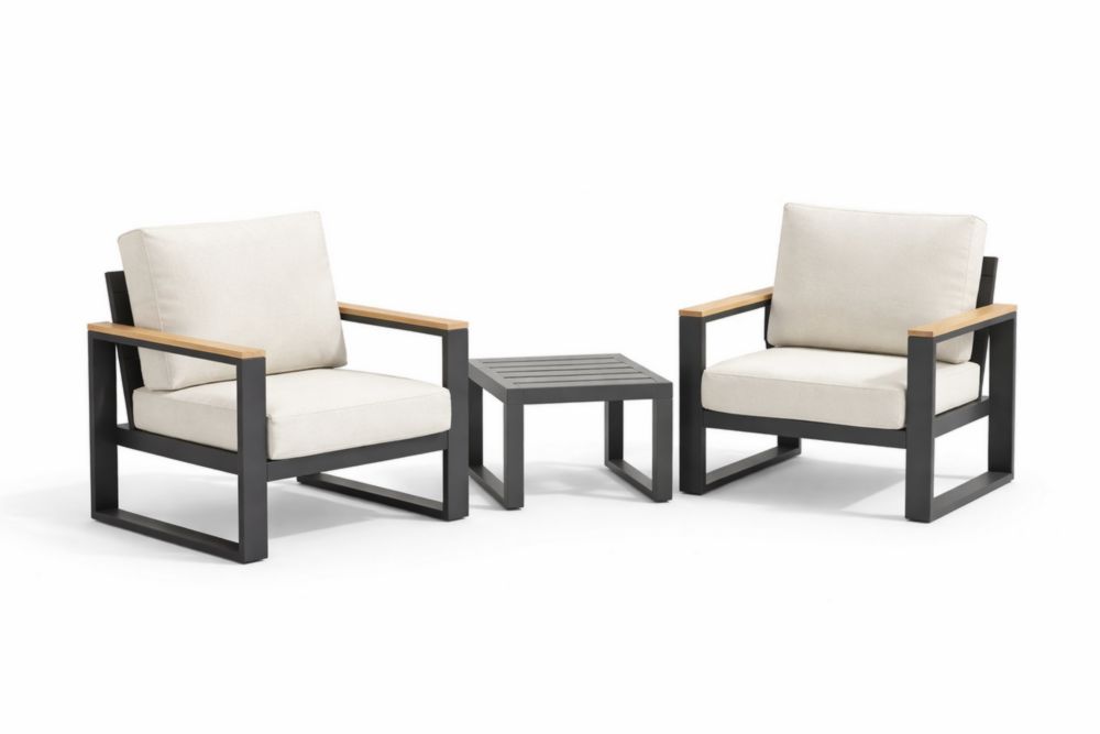 Ensemble mobilier extérieur 3 pièces aluminium tissu crème