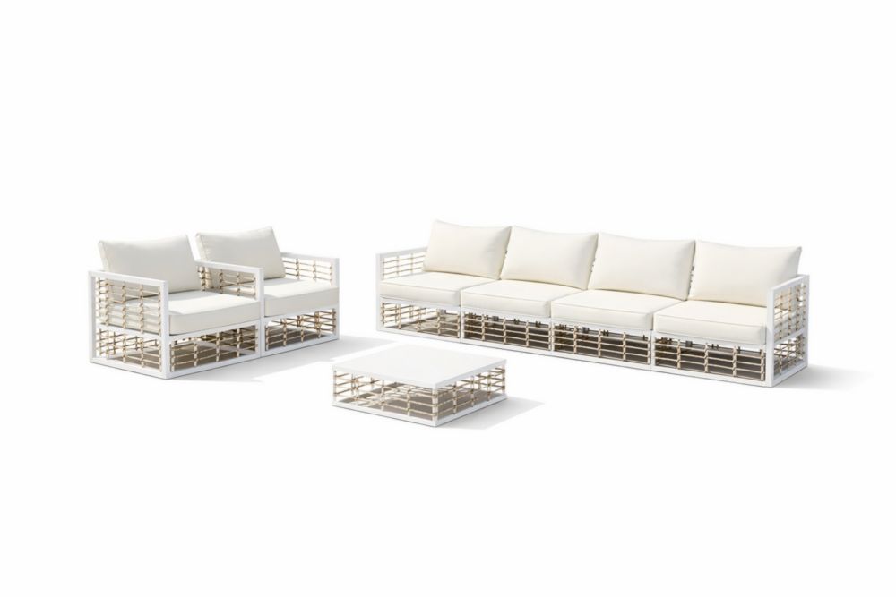 Ensemble de canapé extérieur en aluminium et résine avec coussins en polyester