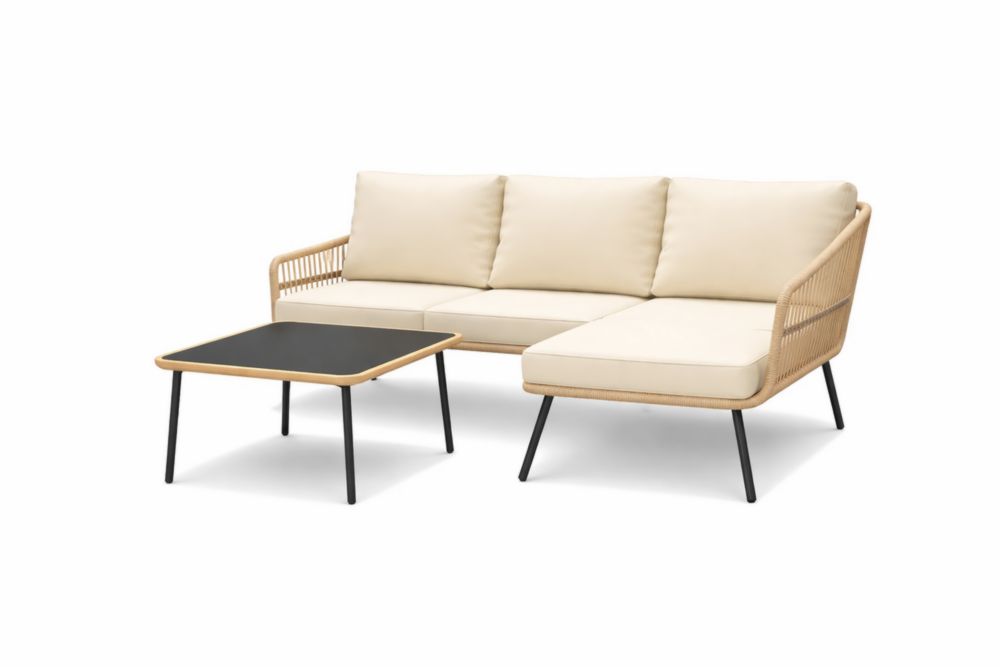 Canapé d'extérieur Beige en Résine Tressée avec Table Basse Noire