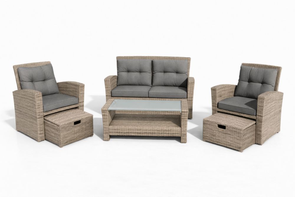 Ensemble de Salon de Jardin en Rotin Synthétique avec Coussins en Polyester Gris