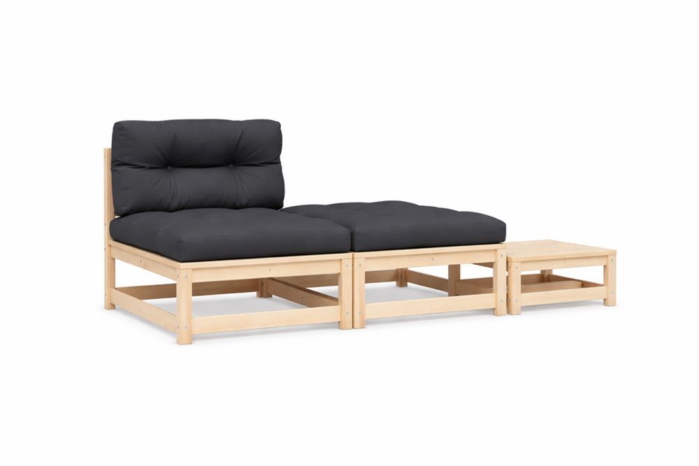 Canapé modulaire en bois avec coussins en tissu noir