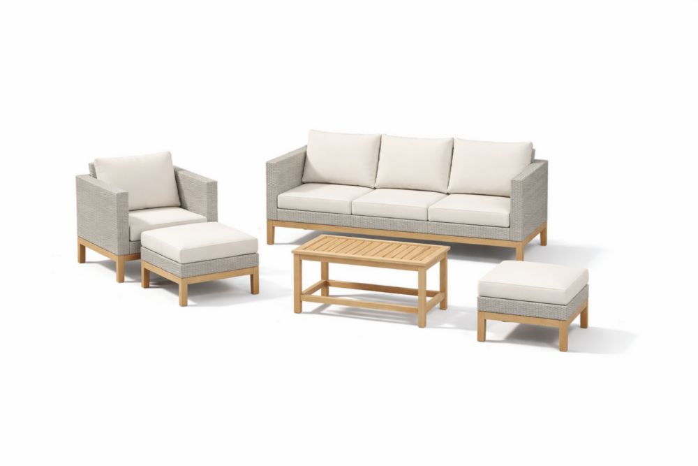 Ensemble de Salon en Bois et Résine Tressée Beige