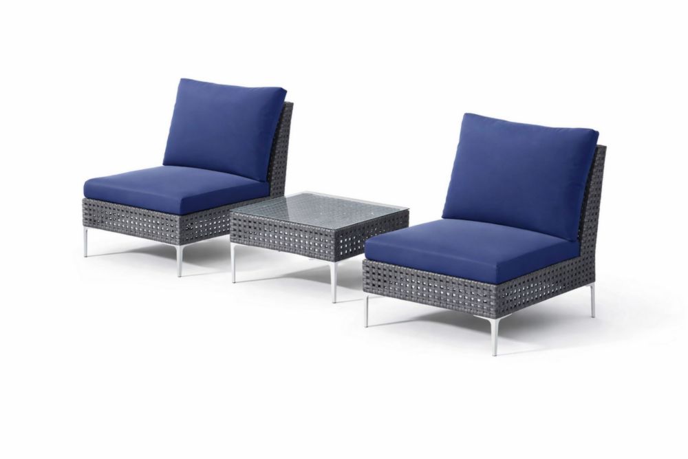 Ensemble de Salon Extérieur en Résine Tressée Bleu avec Table en Verre