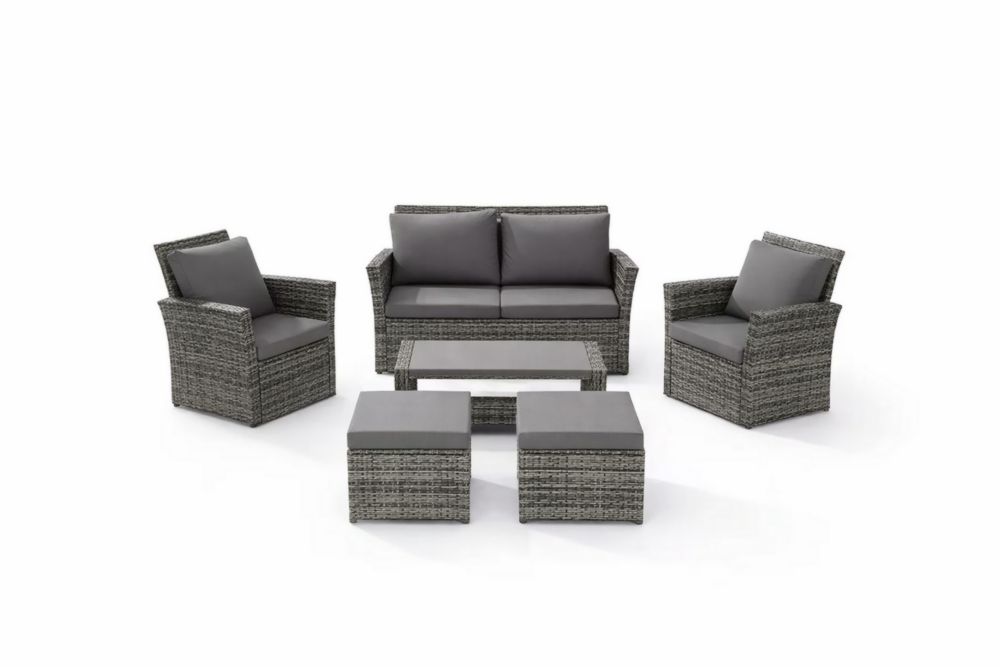 Ensemble Salon de Jardin en Résine Tressée Gris avec Coussins