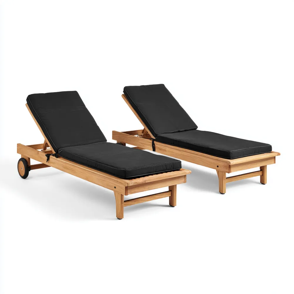 Verstellbares Gartenliege Set Holz 200x60x35 cm - Schwarz