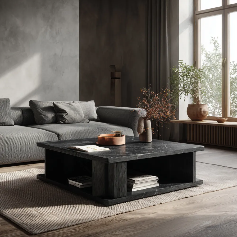 Moderner Couchtisch aus Holz Schwarz 90x90x35 cm