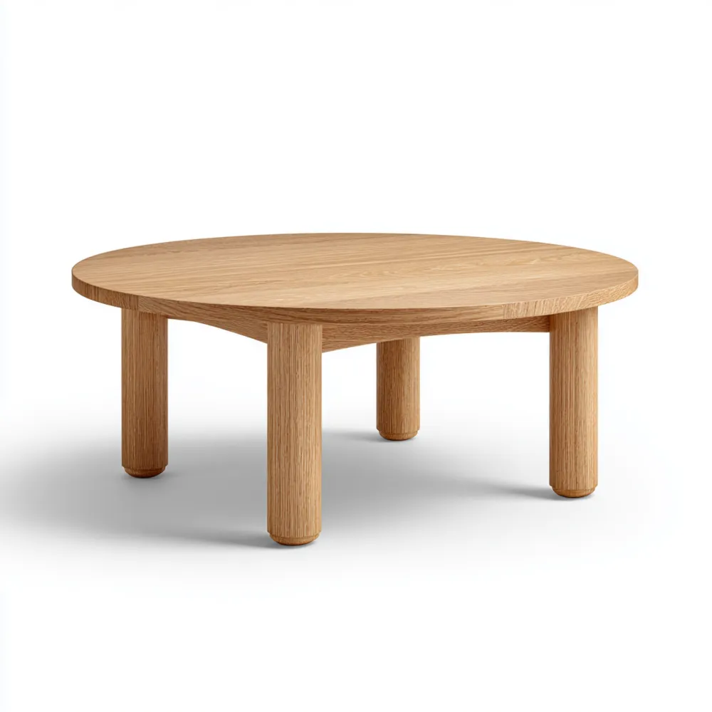 Runder Couchtisch Massivholz 90x90x35 cm – Eiche – Skandinavisches Design