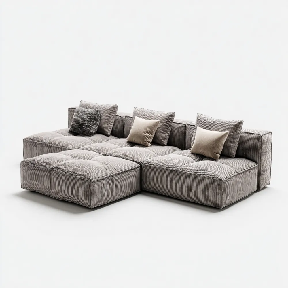 Modulares Sofa-Set Cord 200x145x70 cm – Hellgrau – Modernes Design