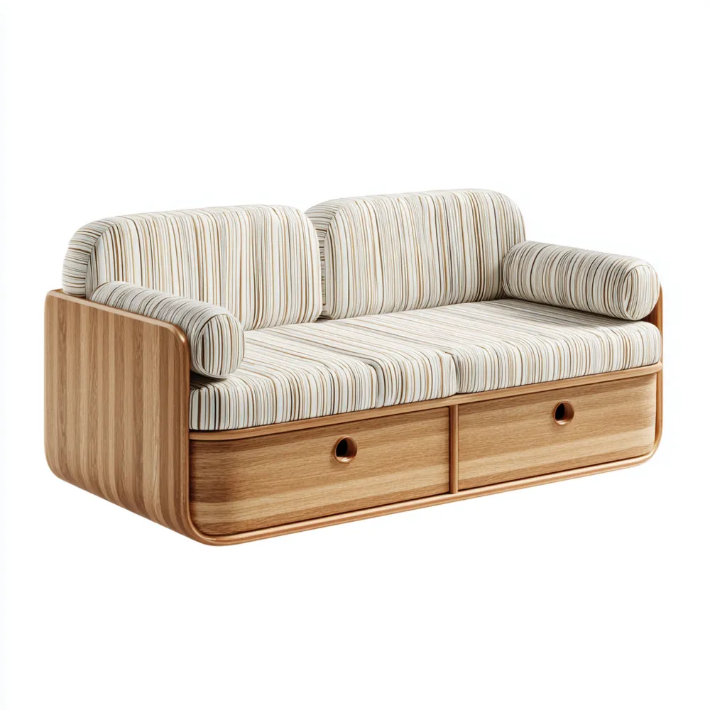 2-Sitzer-Sofa Holzkonstruktion mit Streifenmuster 180x75x85 cm – Beige/Braun – Modernes Design