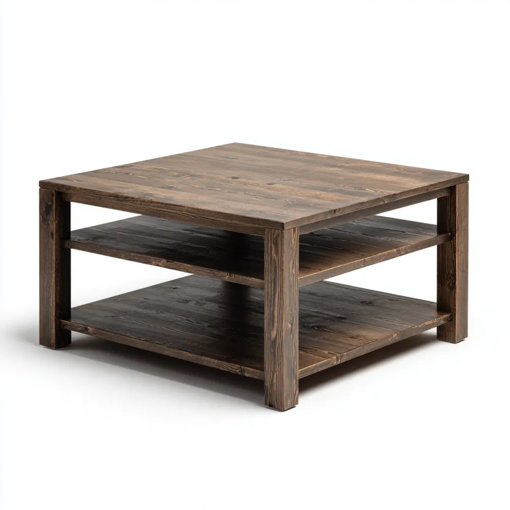 Couchtisch Massivholz 80x80x45 cm – Dunkelbraun – Rustikales Design