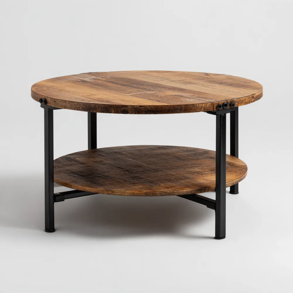 Runder Couchtisch Massivholz 80x80x45 cm - Braun - Industrie-Design