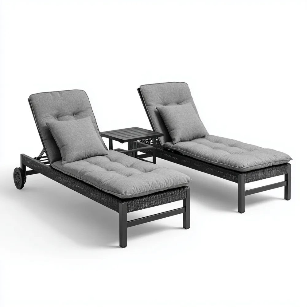 Gartenliege Set mit Polster Aluminium 200x65x35 cm – Grau – Modernes Design