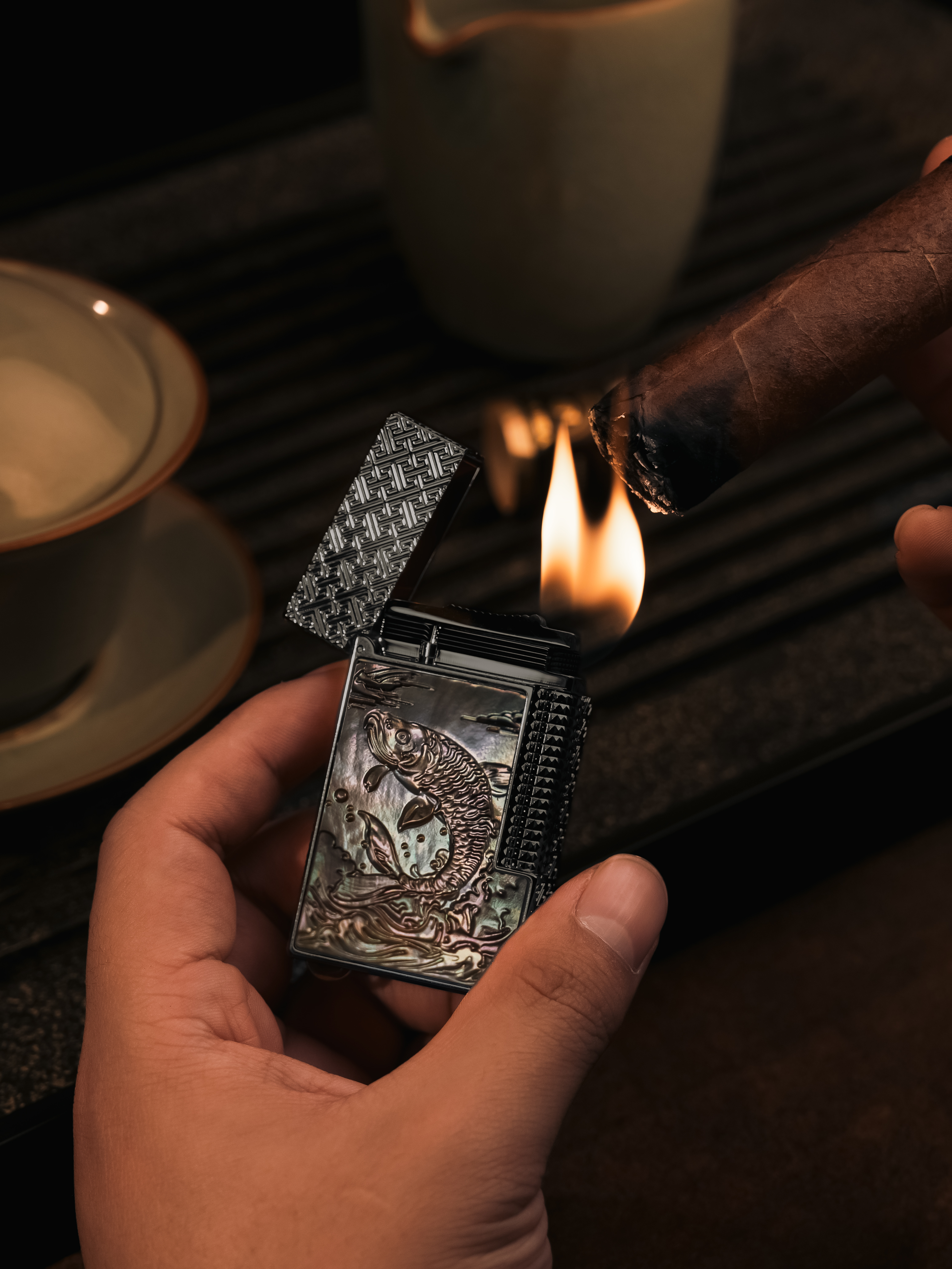 BUNCH "KOI" DUAL FLAME | High-Relief Mother of Pearl | Iconic Resonant "Ping" | 13.2mm Solid Brass Powerhouse