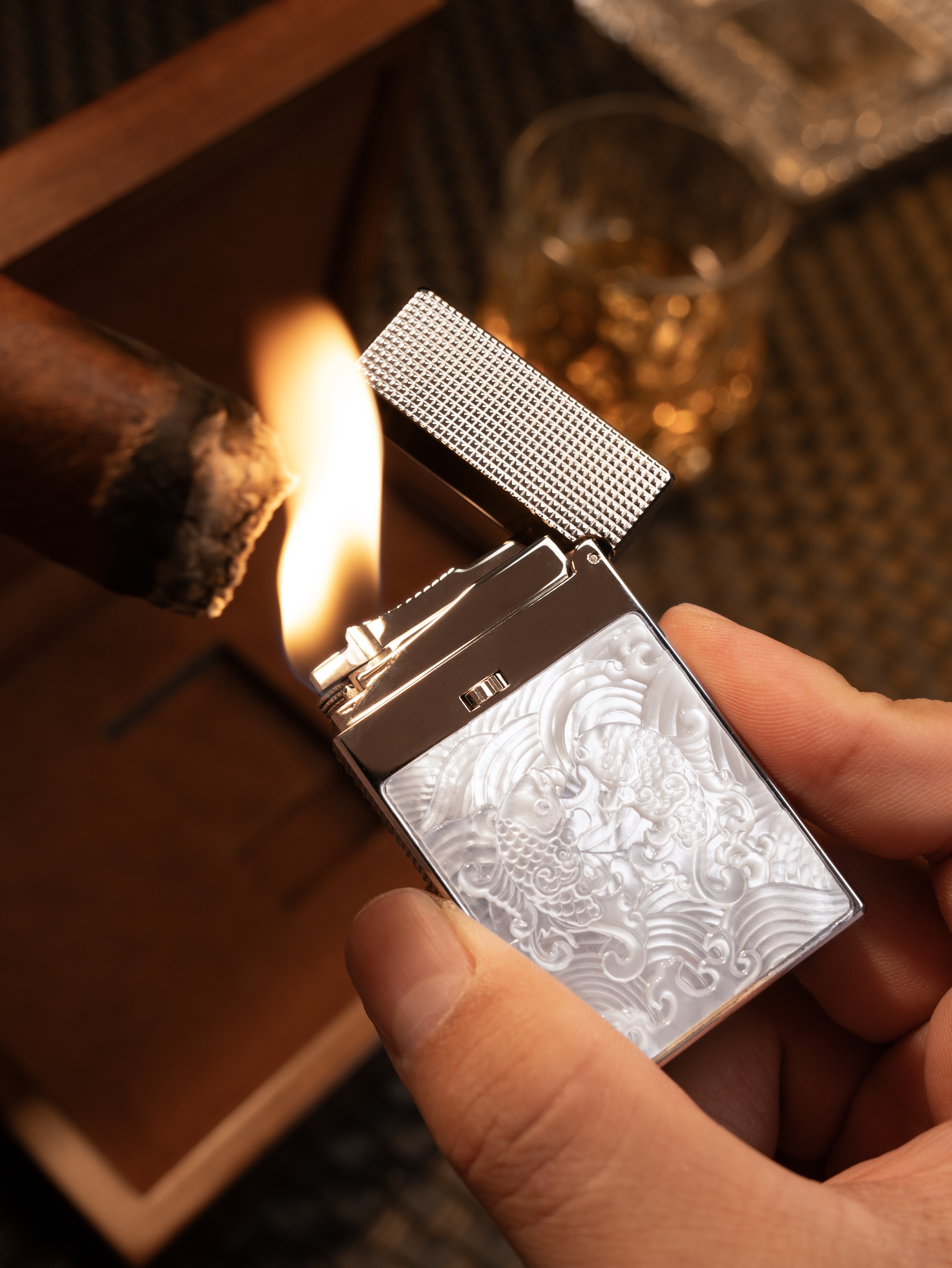 BUNCH "KOI" DUAL FLAME | High-Relief Mother of Pearl | Iconic Resonant "Ping" | 13.2mm Solid Brass Powerhouse