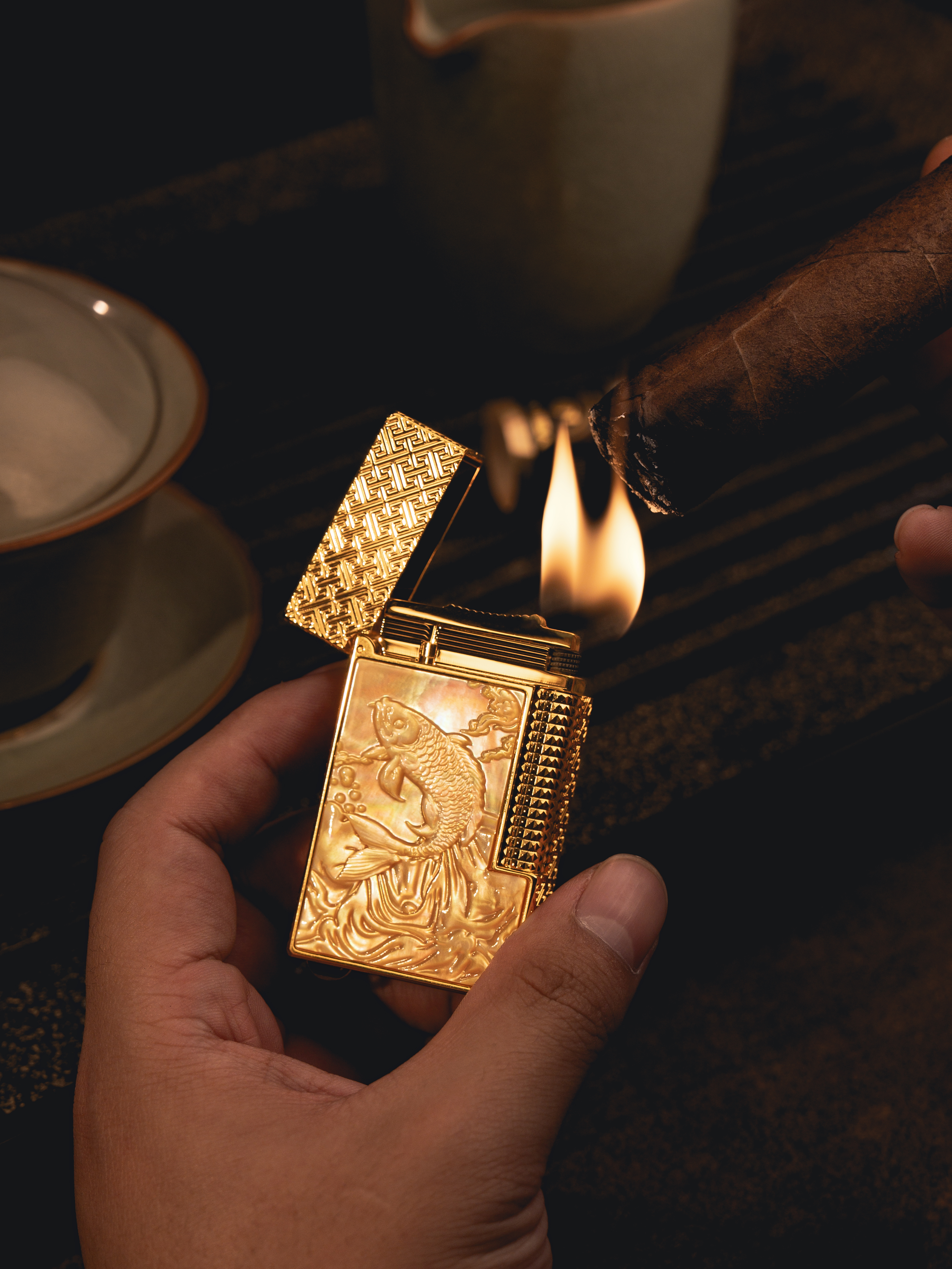 BUNCH "KOI" DUAL FLAME | High-Relief Mother of Pearl | Iconic Resonant "Ping" | 13.2mm Solid Brass Powerhouse