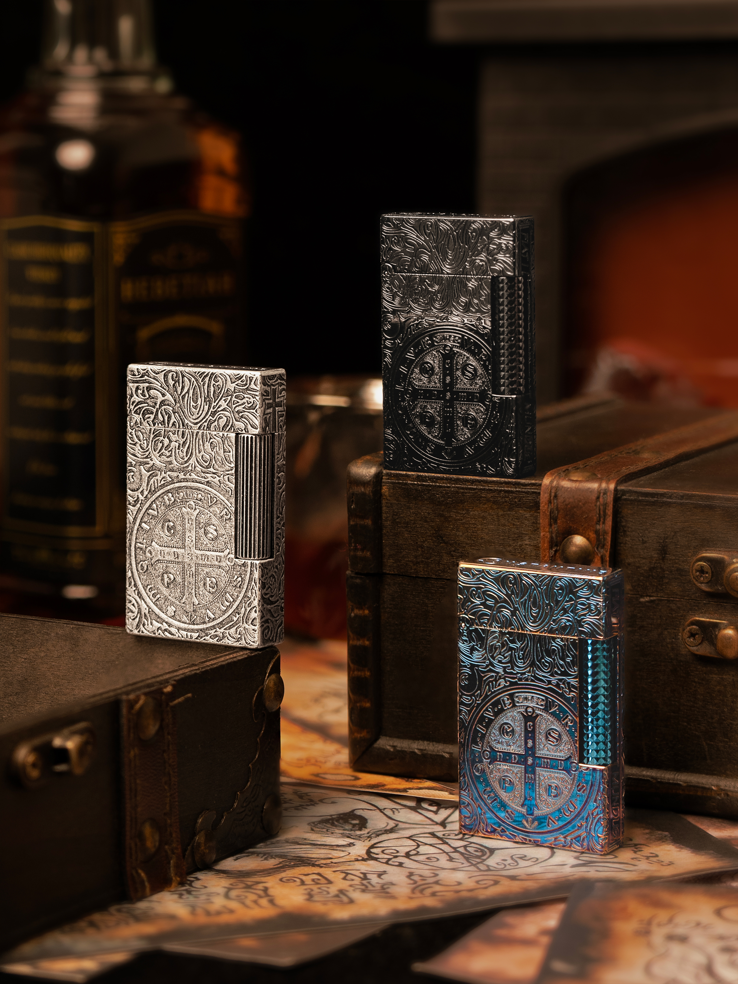 BUNCH "CONSTANTINE" | Five-Side Precision Deep Engraving | Smoked Silver & Heat Blued Finish | PVD Vacuum Plasma Plating