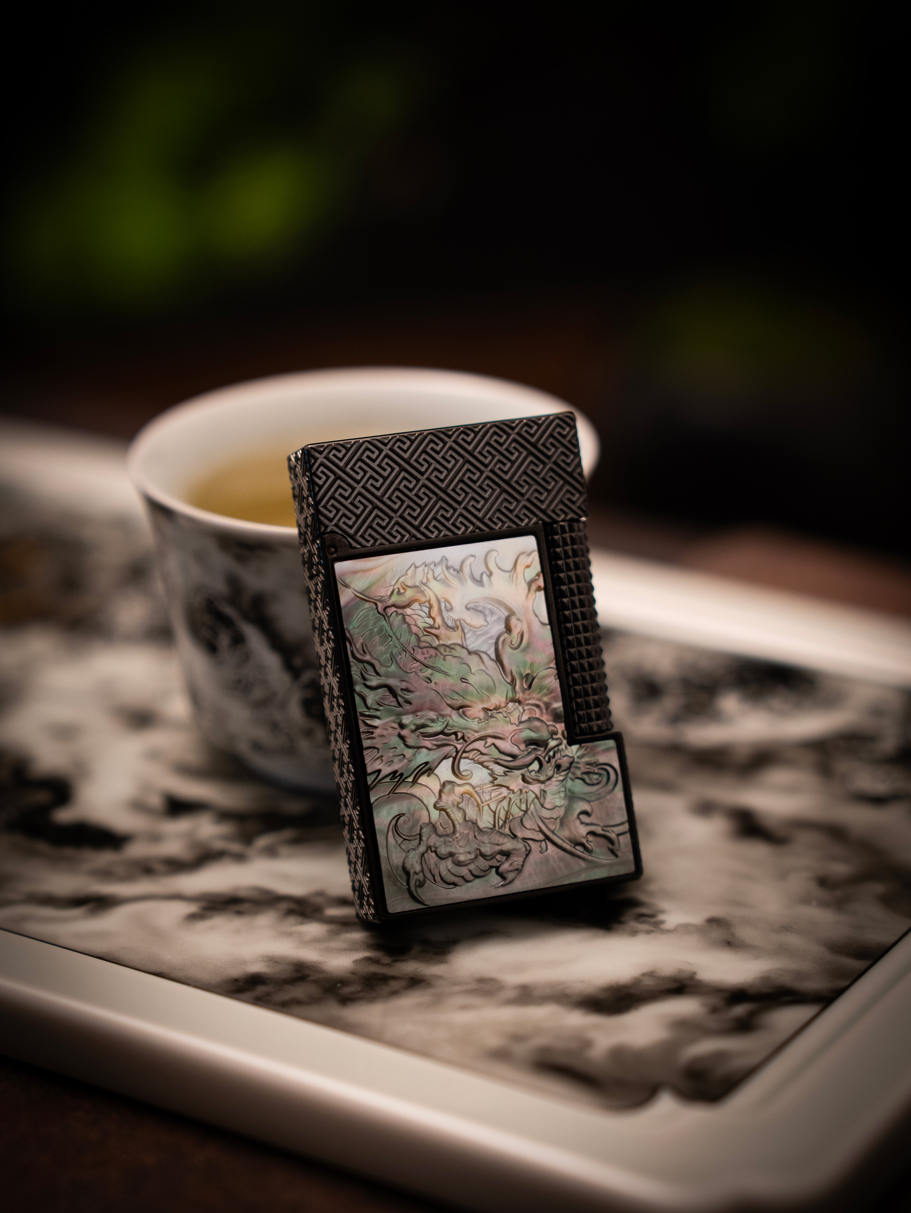 BUNCH "INK DRAGON" | 3D Deep-Tone Mother of Pearl Relief | Mystical Oriental Noir | Solid Integrated Brass Core