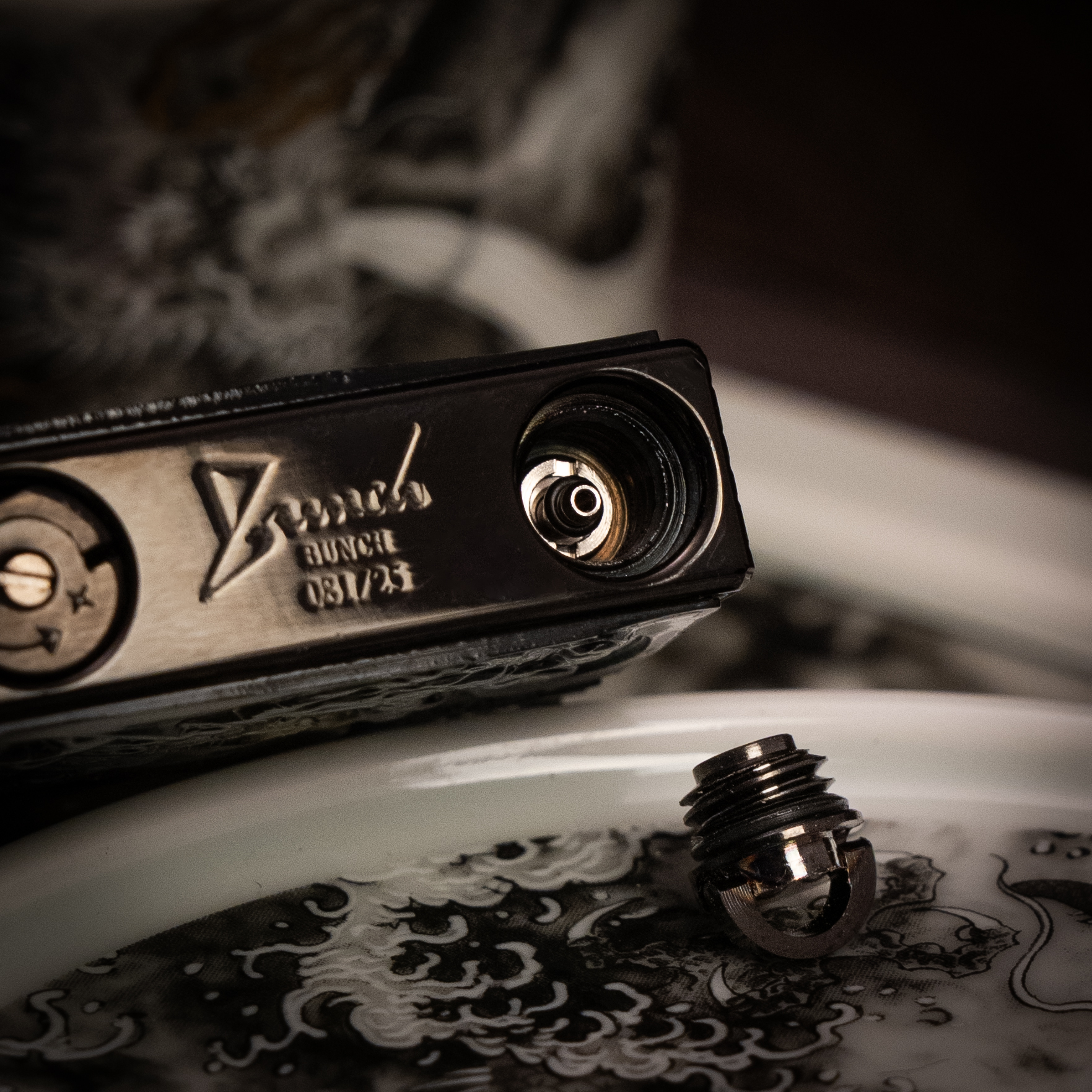 BUNCH "INK DRAGON" | 3D Deep-Tone Mother of Pearl Relief | Mystical Oriental Noir | Solid Integrated Brass Core
