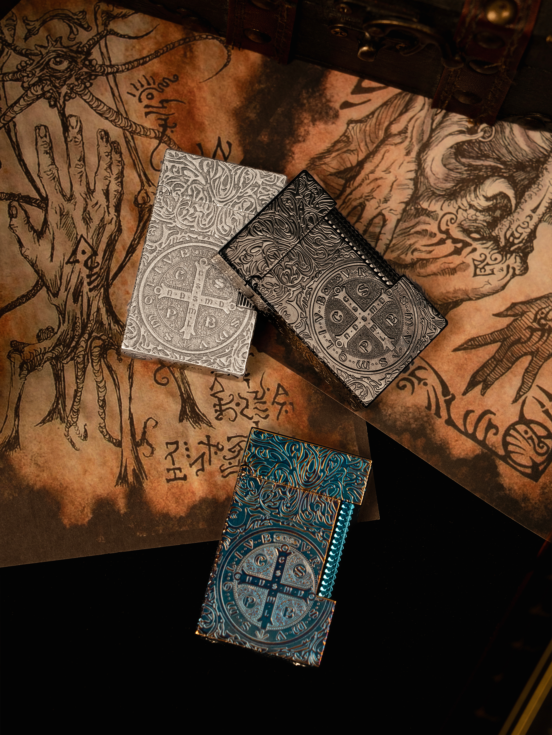 BUNCH "CONSTANTINE" | Five-Side Precision Deep Engraving | Smoked Silver & Heat Blued Finish | PVD Vacuum Plasma Plating