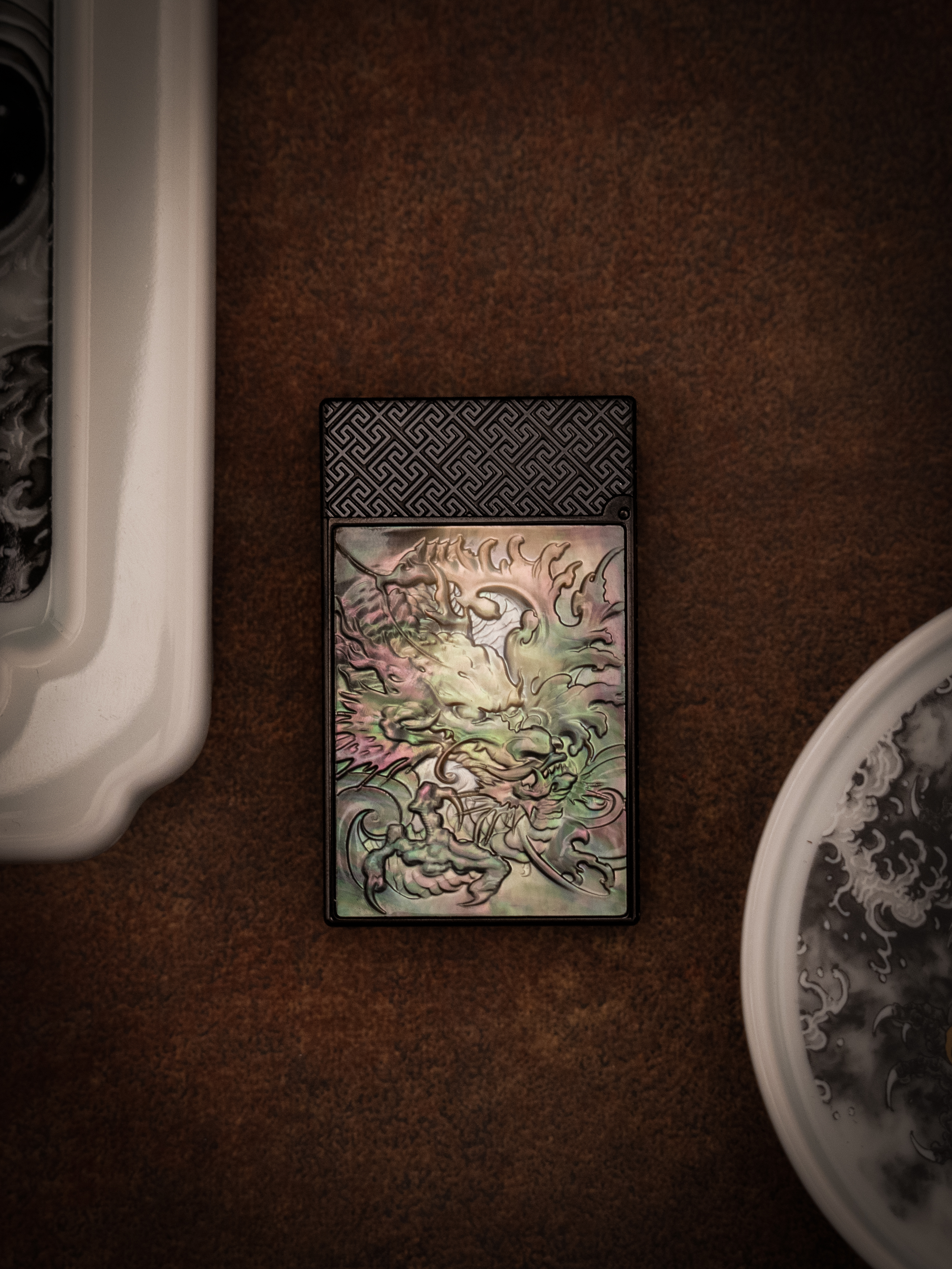 BUNCH "INK DRAGON" | 3D Deep-Tone Mother of Pearl Relief | Mystical Oriental Noir | Solid Integrated Brass Core