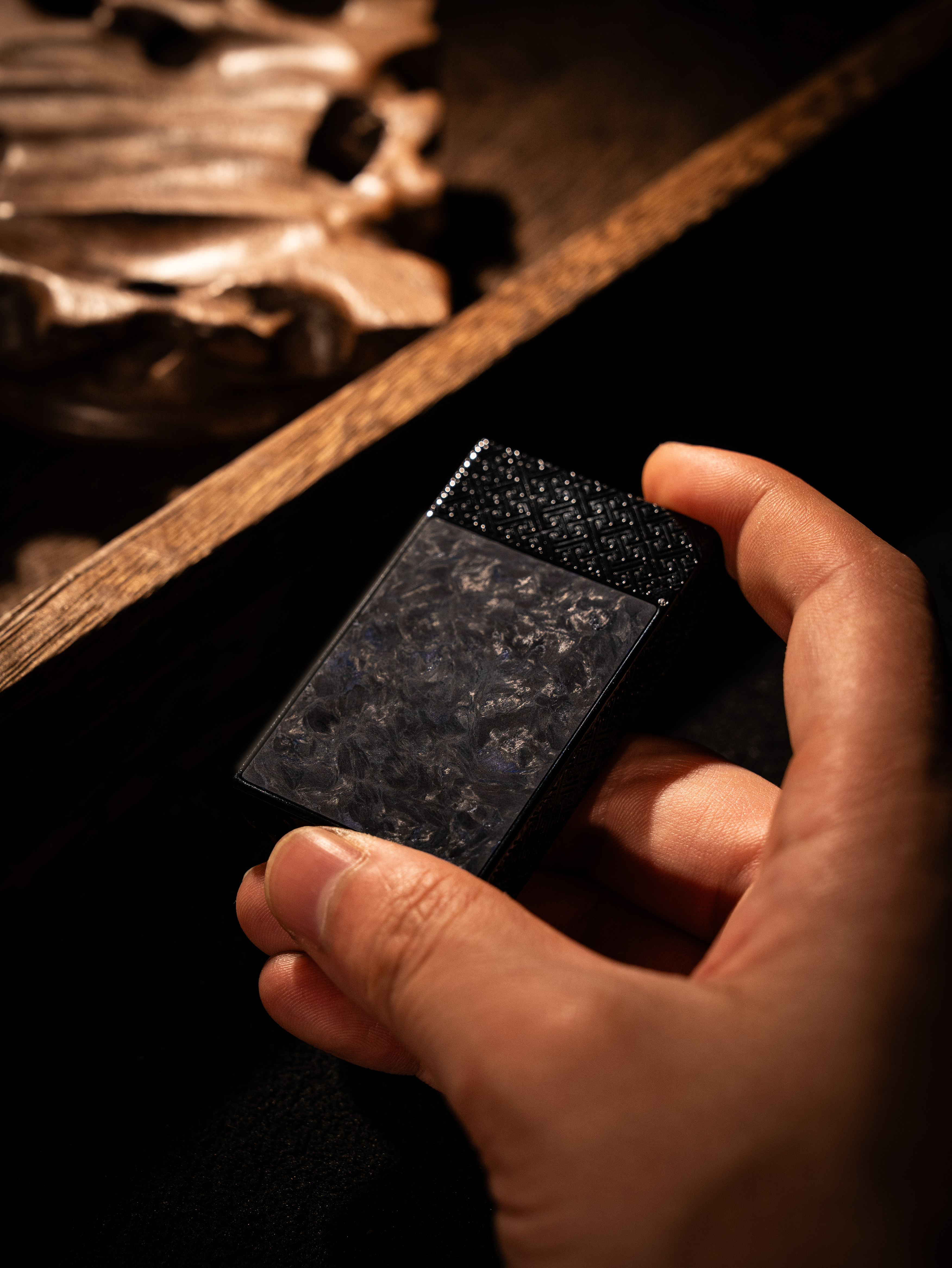 BUNCH "American Myths" Luxury Lighter - Premium Forged Carbon Fiber & Solid Brass Gas Lighter, Side-Roller Flint Ignition with Classic Ping Sound
