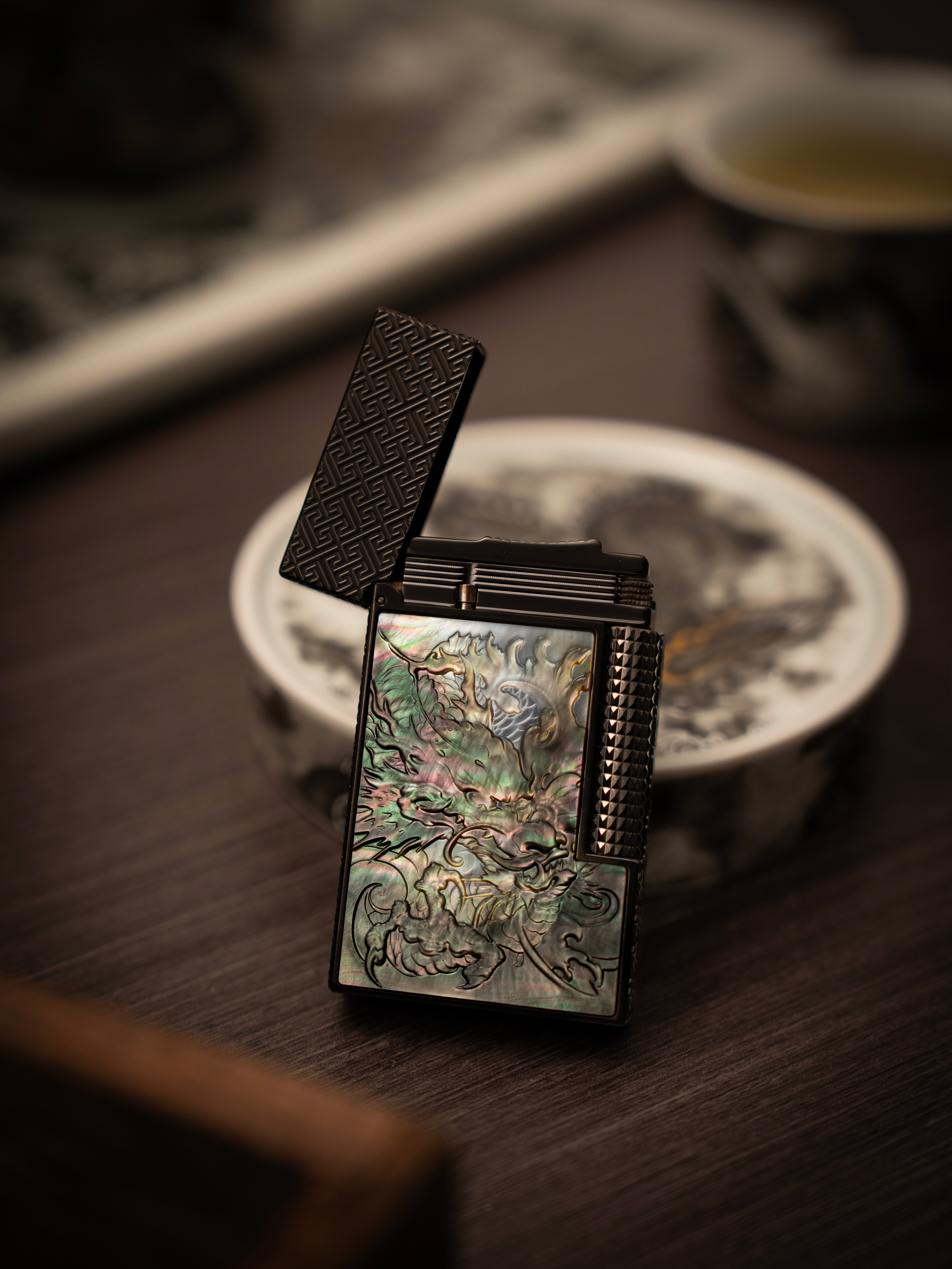 BUNCH "INK DRAGON" | 3D Deep-Tone Mother of Pearl Relief | Mystical Oriental Noir | Solid Integrated Brass Core