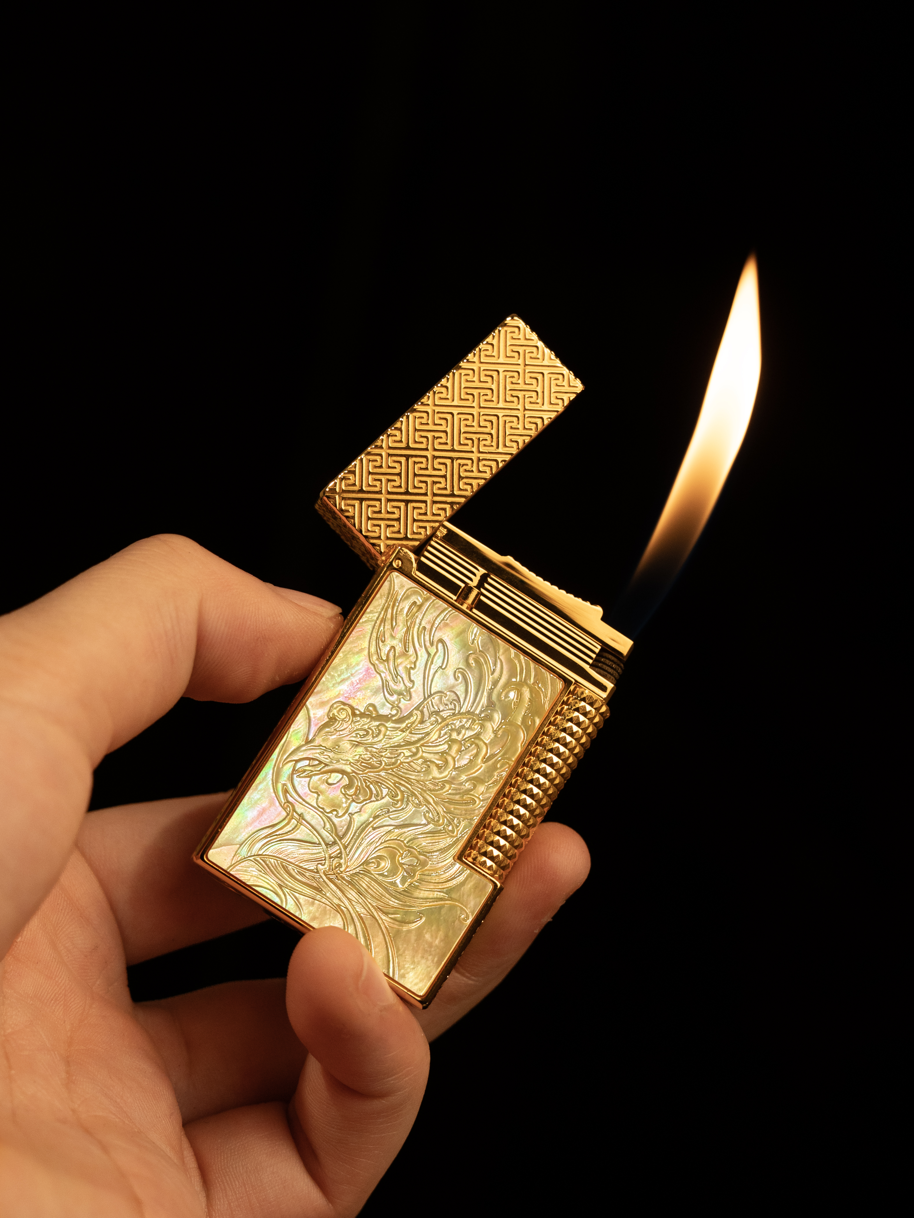 BUNCH "DRAGON & PHOENIX" | 3D Mother of Pearl Relief | The Symbol of Harmony | Solid Integrated Brass Core