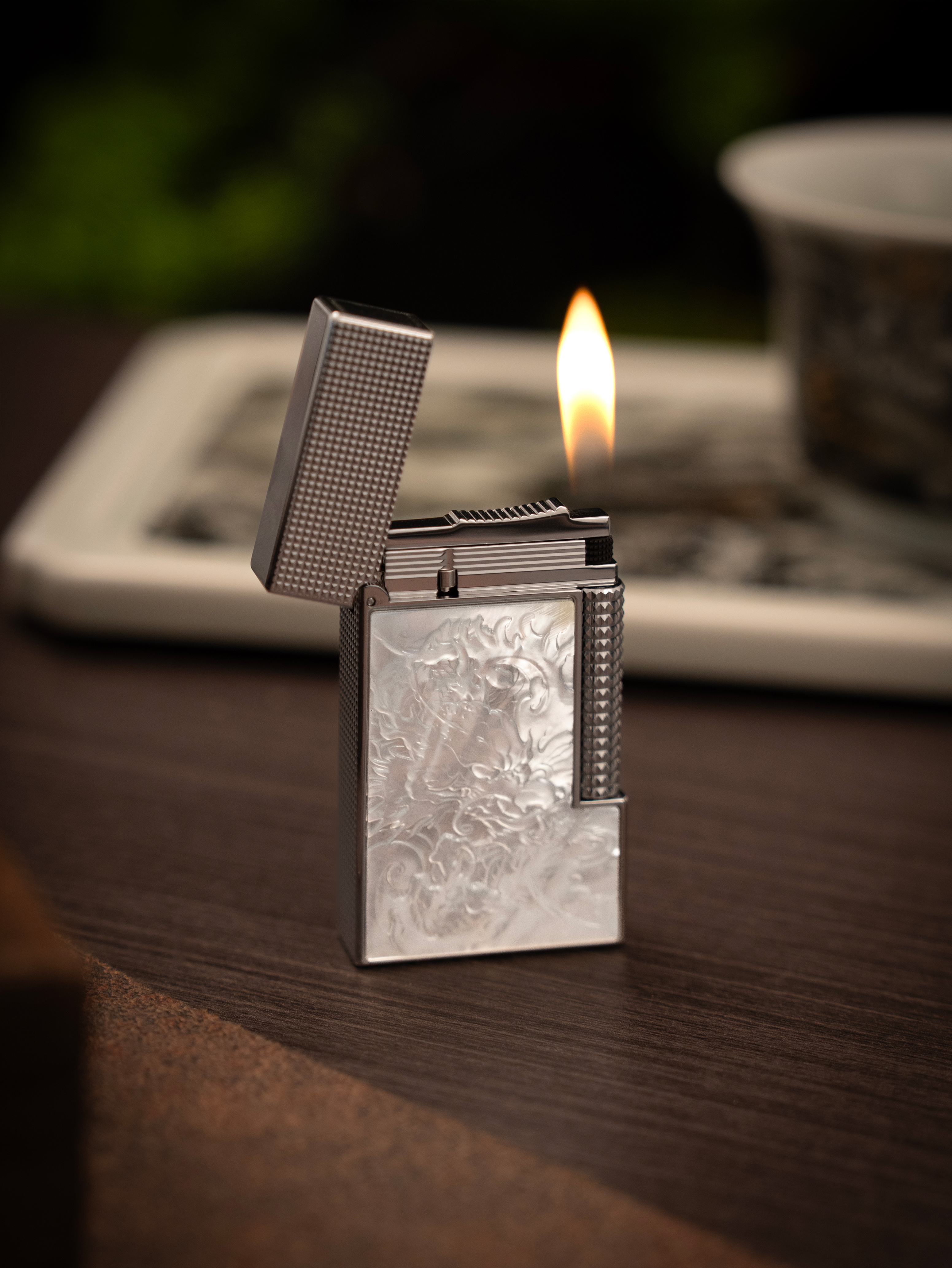 BUNCH "INK DRAGON" | 3D Deep-Tone Mother of Pearl Relief | Mystical Oriental Noir | Solid Integrated Brass Core