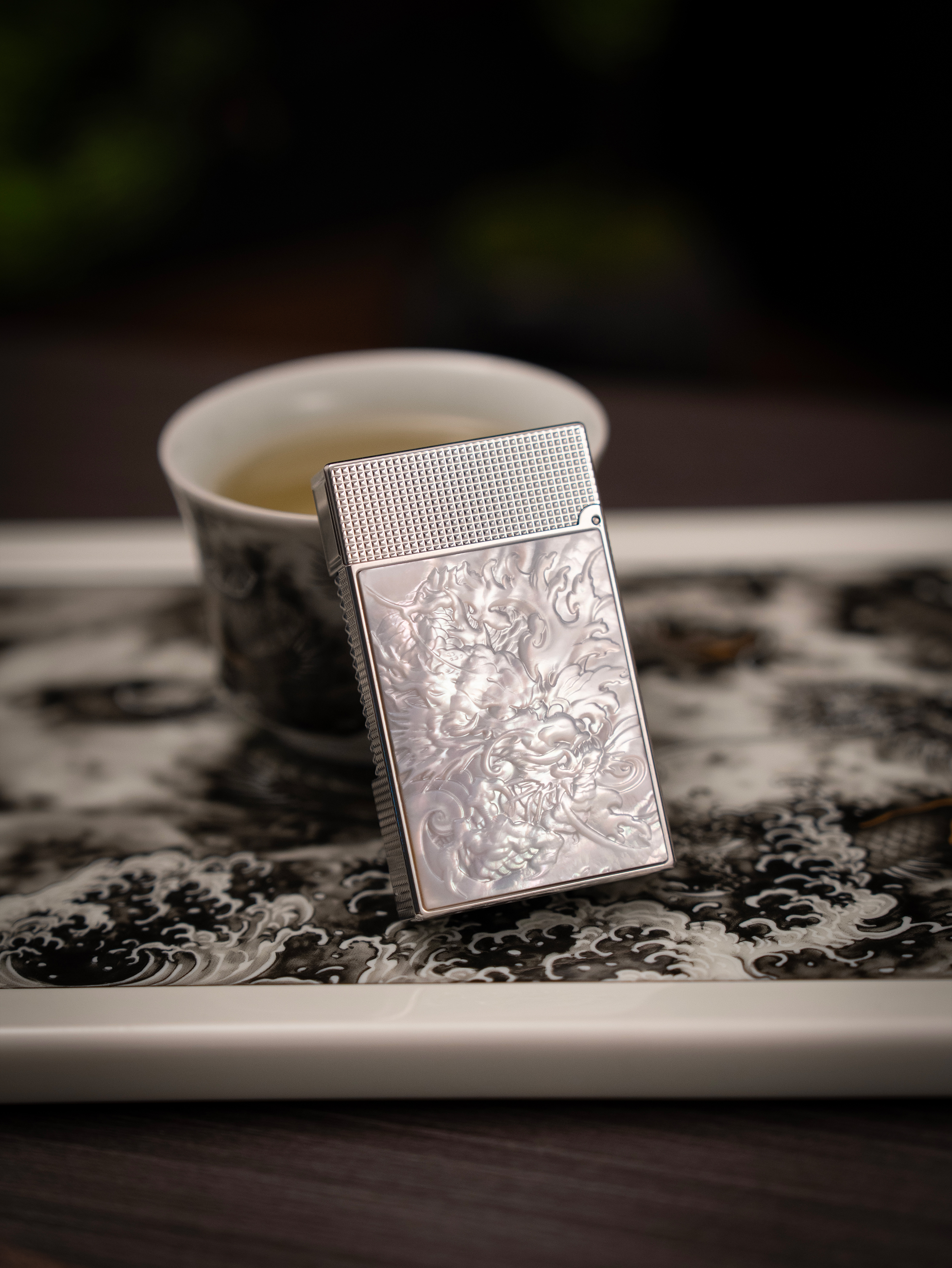 BUNCH "INK DRAGON" | 3D Deep-Tone Mother of Pearl Relief | Mystical Oriental Noir | Solid Integrated Brass Core