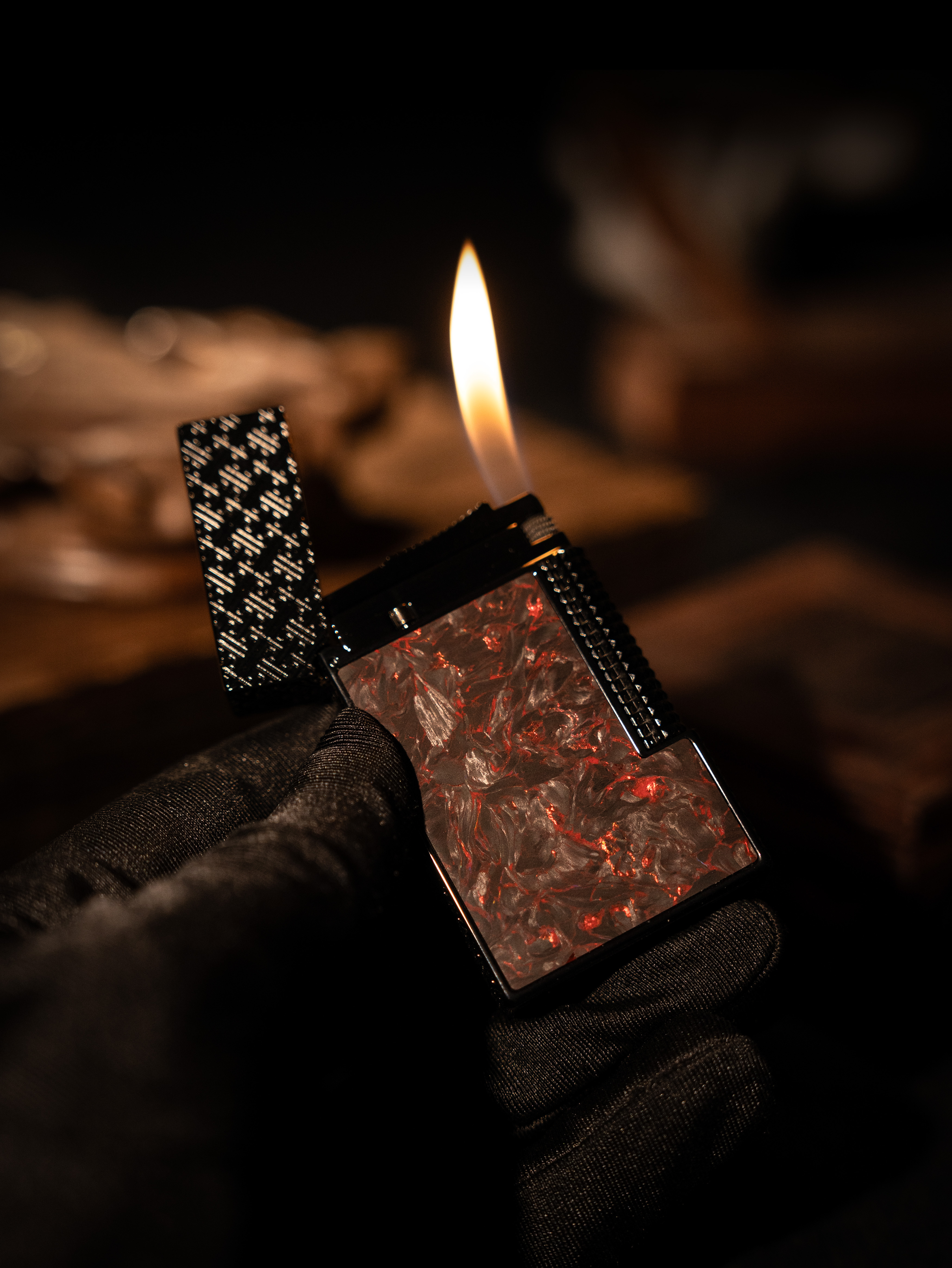 BUNCH "American Myths" Luxury Lighter - Premium Forged Carbon Fiber & Solid Brass Gas Lighter, Side-Roller Flint Ignition with Classic Ping Sound