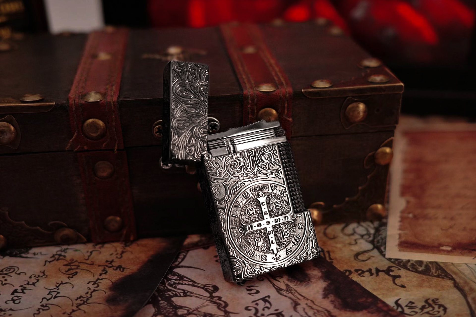 BUNCH "CONSTANTINE" | Five-Side Precision Deep Engraving | Smoked Silver & Heat Blued Finish | PVD Vacuum Plasma Plating