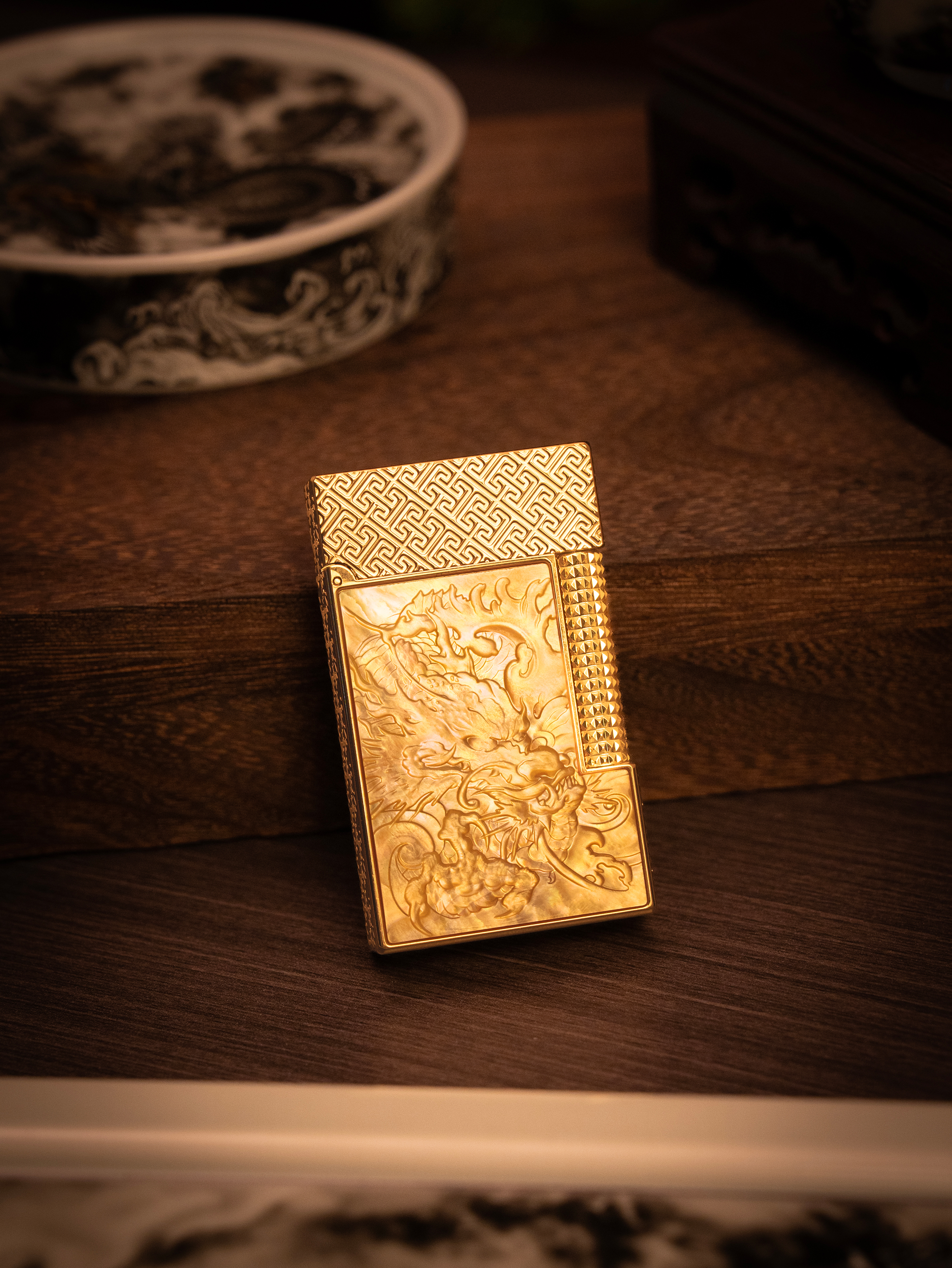 BUNCH "INK DRAGON" | 3D Deep-Tone Mother of Pearl Relief | Mystical Oriental Noir | Solid Integrated Brass Core