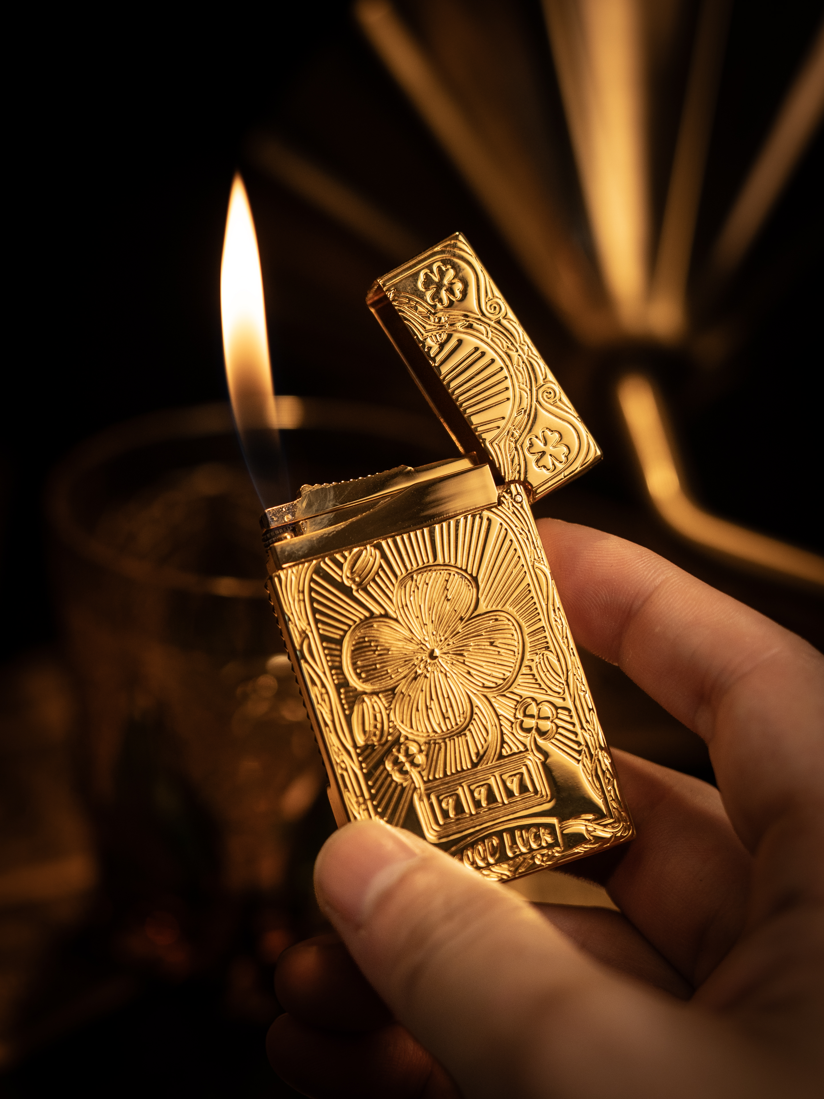 BUNCH "FORTUNE CLOVER" | Solid Brass Lucky 777 Engraved Luxury Lighter