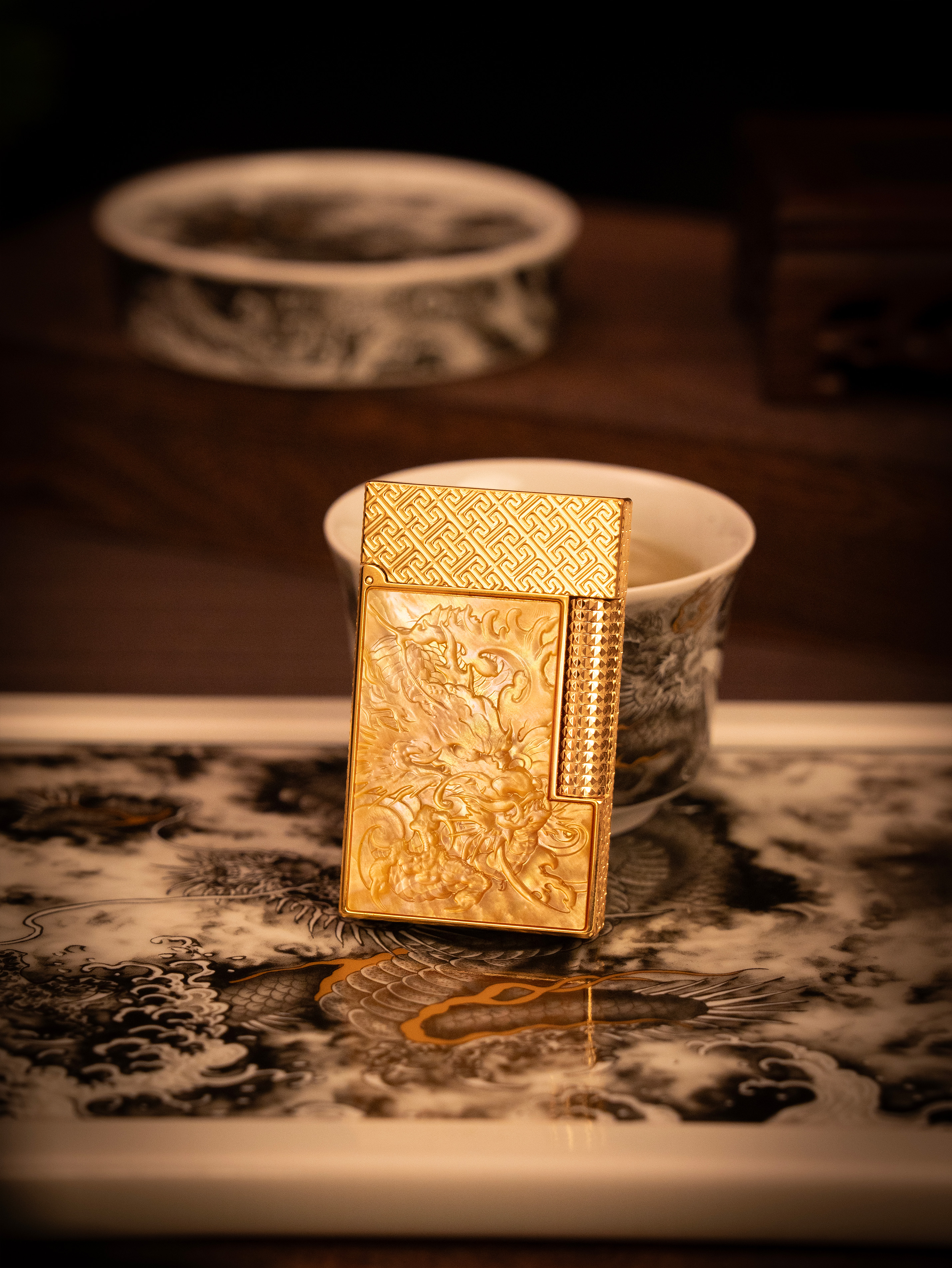 BUNCH "INK DRAGON" | 3D Deep-Tone Mother of Pearl Relief | Mystical Oriental Noir | Solid Integrated Brass Core