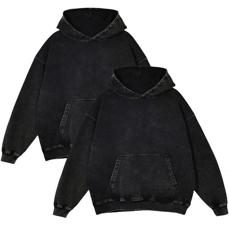 2 Pack Acid Wash Hoodie Oversized Vintage Unisex Heavy Weight Hoodie with Pockets for Men Women Couples Distressed Look Medium