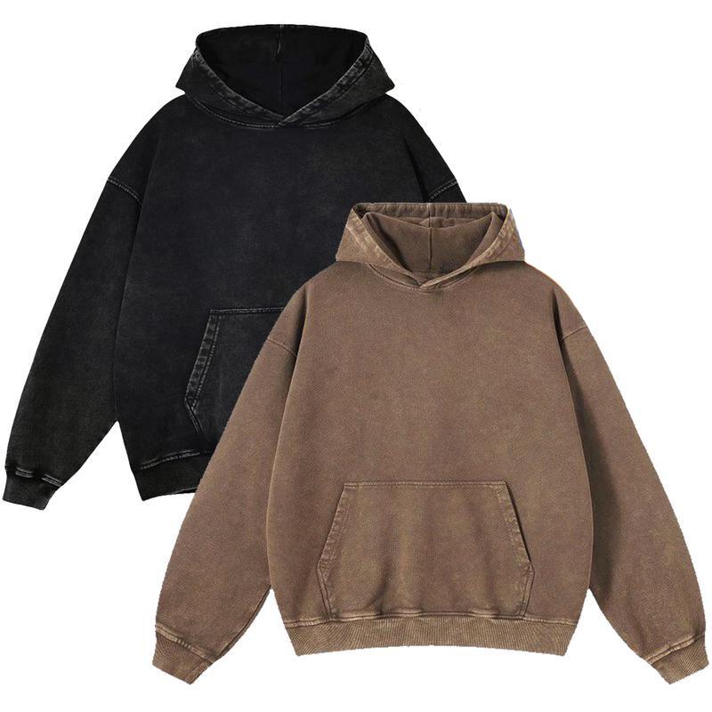 2 Pack Acid Wash Hoodie Oversized Vintage Unisex Heavy Weight Hoodie with Pockets for Men Women Couples Distressed Look Medium