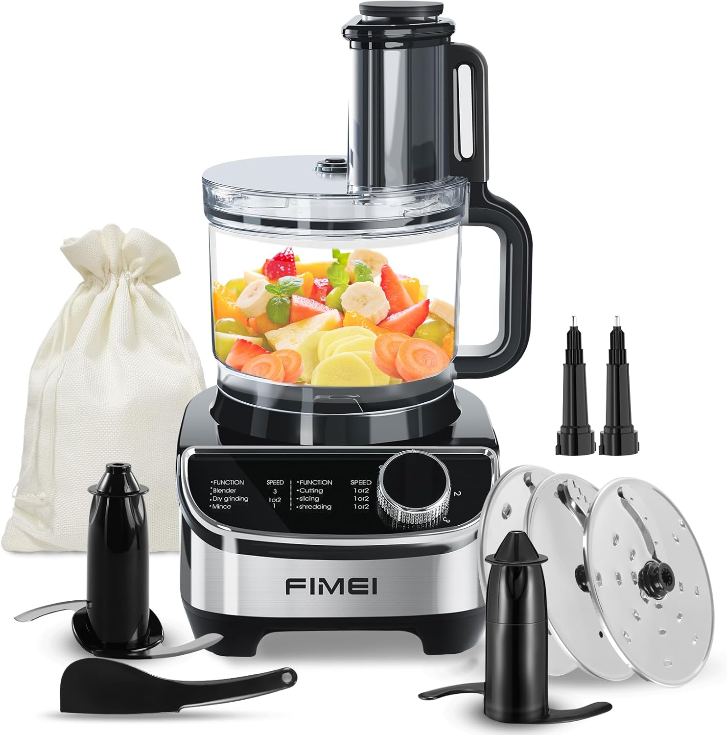 12-Cup Food Processor & Vegetable Chopper, 600W Electric Processor with Slicing, Shredding, Chopping & Pureeing Functions, Large Feed Chute, Dishwasher-Safe Bowl