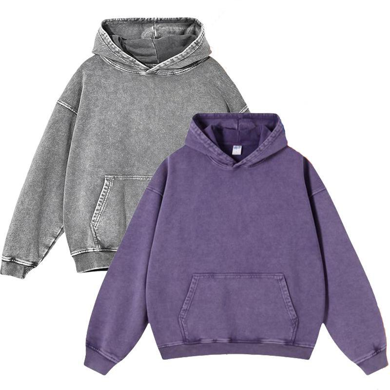 2 Pack Acid Wash Hoodie Oversized Vintage Unisex Heavy Weight Hoodie with Pockets for Men Women Couples Distressed Look Medium