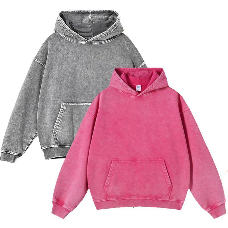 2 Pack Acid Wash Hoodie Oversized Vintage Unisex Heavy Weight Hoodie with Pockets for Men Women Couples Distressed Look Medium