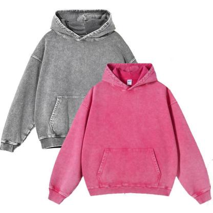 2 Pack Acid Wash Hoodie Oversized Vintage Unisex Heavy Weight Hoodie with Pockets for Men Women Couples Distressed Look Medium