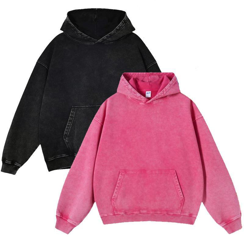 2 Pack Acid Wash Hoodie Oversized Vintage Unisex Heavy Weight Hoodie with Pockets for Men Women Couples Distressed Look Medium