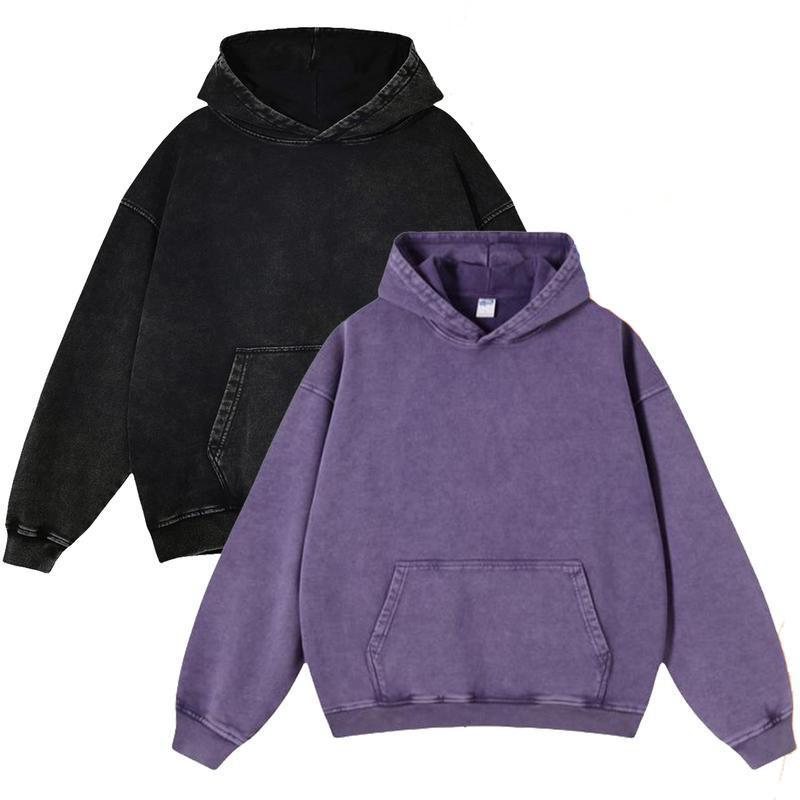 2 Pack Acid Wash Hoodie Oversized Vintage Unisex Heavy Weight Hoodie with Pockets for Men Women Couples Distressed Look Medium