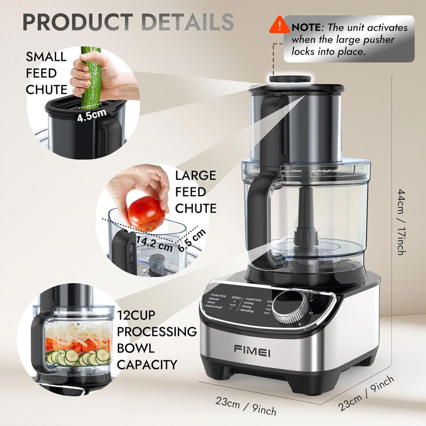 12-Cup Food Processor & Vegetable Chopper, 600W Electric Processor with Slicing, Shredding, Chopping & Pureeing Functions, Large Feed Chute, Dishwasher-Safe Bowl