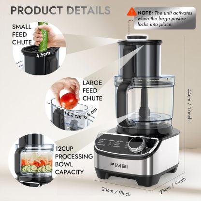 12-Cup Food Processor & Vegetable Chopper, 600W Electric Processor with Slicing, Shredding, Chopping & Pureeing Functions, Large Feed Chute, Dishwasher-Safe Bowl