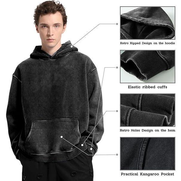 2 Pack Acid Wash Hoodie Oversized Vintage Unisex Heavy Weight Hoodie with Pockets for Men Women Couples Distressed Look Medium