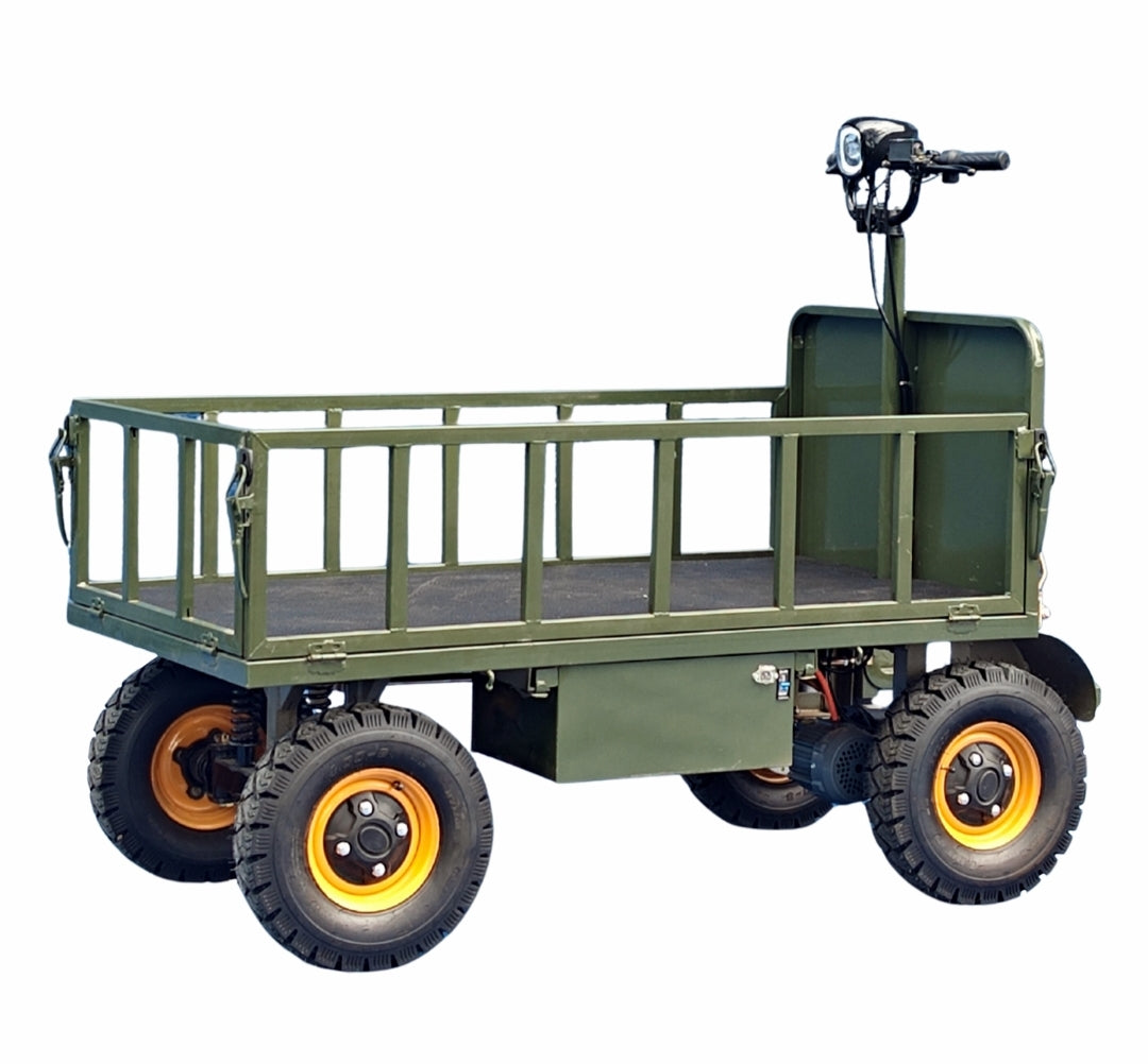 Four-wheel disc brake electric flatbed cargo transport trolley